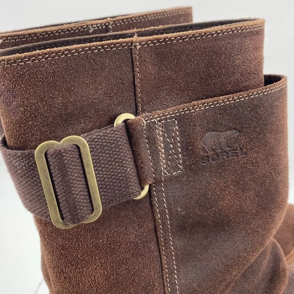 New Sorel Toronto Mid Wedge Bootie Leather Brass Buckle ‎ -Brown size 9